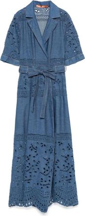 Ermanno Scervino Midi Chemise Jurk met Lange Mouwen - Dames - Shirt Kleedjes - Blauw - XS - Katoen - Kleedjes