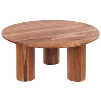 Beliani Mesa Auxiliar De Centro Moderna Tablero De Madera De Acacia Patas De Madera Ligera Colina