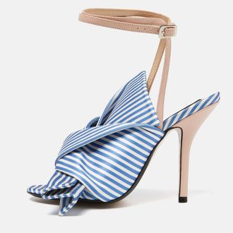 N&deg;21 N21 Tricolor Striped Satin And Leather Knotted Ankle Strap Sandals
