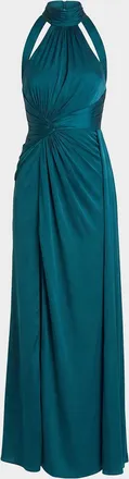 Mac Duggal Halterneck Open-Back Satin Gown