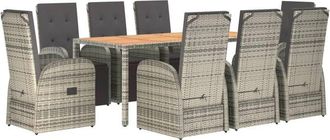 vidaXL 9 Piece Garden Dining Set Grey Poly Rattan&Solid Wood Acacia Vidaxl