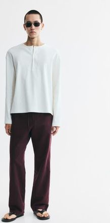 H&M Regular Fit Linen-blend Trousers in Dark Pink at Nordstrom, Size Xx-Large