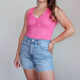 Michael Stars Luna Shine Henley Tank Top In Flamingo Pink