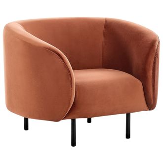 Beliani Sill&oacute;n Curvo Moderno Art Deco Patas Negras Terciopelo Naranja Loen