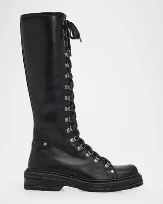 Miu Miu 40mm Leather Lace-Up Knee-High Combat Boots