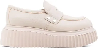 AGL Beige Dany Goat Leather Chunky Wedge Loafers