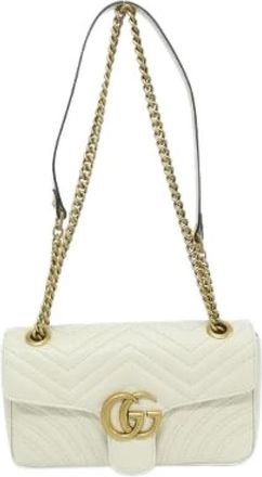 Gucci Pre-owned GG Marmont Quilted Chevron Leather Shoulder Bag - Dames - Vintage Schoudertas - Wit - ONE Size - Leer - Vintage
