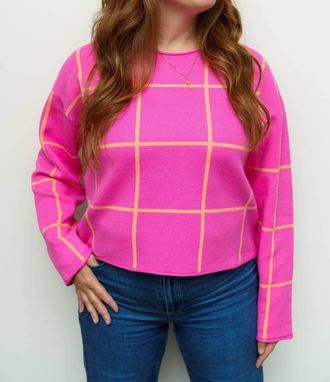 Wishlist Sylvie Large Plaid Sweater In Shocking Pink & Tangerine