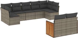vidaXL Set De Muebles De Jard&iacute;n 9 Pzas Y Cojines Rat&aacute;n Sint&eacute;tico Gris Vidaxl