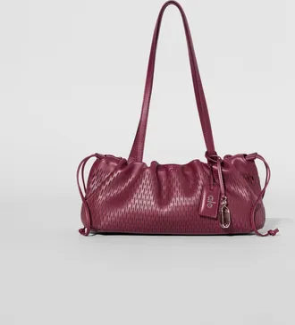 Alo Leather Mesh Mini Unwind Cinch Bag in Bordeaux Leather Mesh