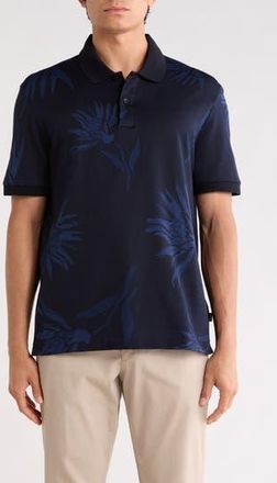 BOSS Parris Floral Cotton Knit Polo in Dark Blue at Nordstrom Rack, Size Xxx-Large