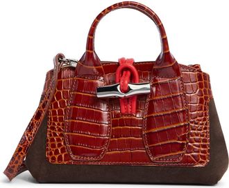 Longchamp Le Roseau Mixed Leather Handbag in Cognac at Nordstrom Rack