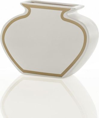 Oresteluchetta Jarr&oacute;n de cer&aacute;mica blanca con detalles dorados 25x10x35 cm
