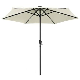 Berkfield Home Parasol with LED Lights & Aluminium Pole 270 cm Sand White