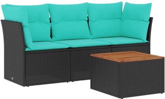 vidaXL Set De Sof&aacute;s De Jard&iacute;n 4 Pzas Con Cojines Rat&aacute;n Sint&eacute;tico Negro Vidaxl