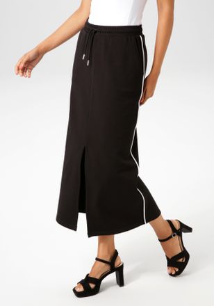 Aniston Maxirock ANISTON CASUAL, Damen, Gr. 40, schwarz-weiss (schwarz, wei&szlig;), angeraute Sweatware, Obermaterial: 100% Baumwolle, unifarben mit Farbeinsatz, f