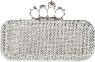 Alexander McQueen Long Knuckle Crystal Embellished Suede Clutch in Lead at Nordstrom