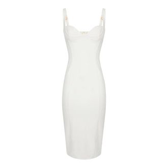 Elisabetta Franchi Midi-jurk van technische stof - Dames - Jurken - Wit - Maat: XS Satijn