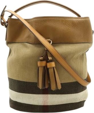Burberry Pre-owned Bucket Bags, female, Multicolor, Size: ONE SIZE Pre-owned Ashby Medium Canvas Leather 2way Shoulder Bag