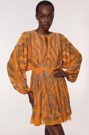 Karen Millen Womens Kimono Sleeve Embellished Mini Dress - Orange - Size 12 UK