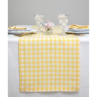 Solino Home Linen Table Runner for Dining Table, Holiday and Everyday Table Decor - Gingham Check in Marigold Yellow at Nordstrom, Size Xx-Small