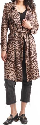 Papillon Faux Suede Animal Print Trench Coat In Brown And Black
