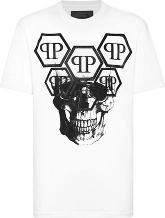 Philipp Plein T-shirt Ronde Hals SS Stones Skull - Heren - T-shirts - Wit - 3XL - Katoen - Tops