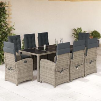 vidaXL Set Comedor Jard&iacute;n 9 Pzas Y Cojines Rat&aacute;n Sint&eacute;tico Gris Vidaxl