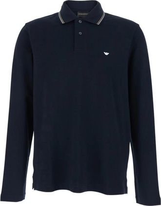 Emporio Armani Polo Shirt met Lange Mouwen en Adelaar Logo - Heren - Polos - Blauw - 2XL - Tops