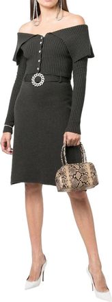 Giuseppe Di Morabito Khaki Merino Wool Off-Shoulder Top & Skirt Size S