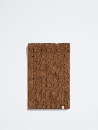 Calvin Klein Mens Solid Cable Knit Scarf - Brown