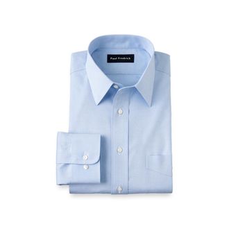 Paul Fredrick Non-iron Cotton Pinpoint Solid Point Collar Dress Shirt in Blue at Nordstrom, Size 15.5 - 32