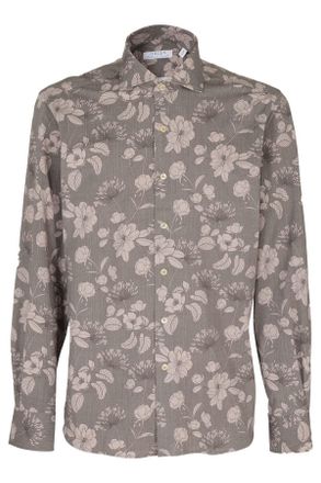 Orian Orian Taupe and Beige Floral Cotton Casual Shirt