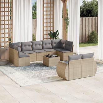 vidaXL Juego De Sof&aacute;s Jard&iacute;n Con Cojines Beige 10 Pzas Rat&aacute;n Sint&eacute;tico Vidaxl