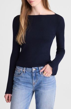 Madewell Boat Neck Flare Sleeve Wool & Silk Sweater in Dark Navy at Nordstrom, Size Xx-Small