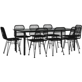 vidaXL Juego De Comedor De Jard&iacute;n 9 Piezas Rat&aacute;n Sint&eacute;tico Negro Vidaxl