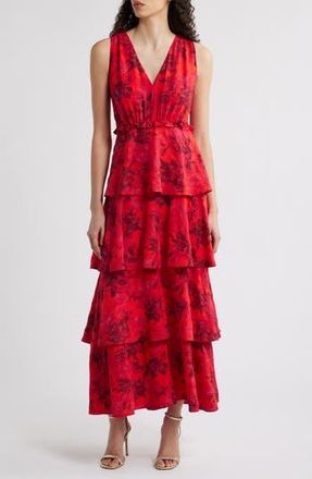Chelsea28 Floral Tiered Maxi Dress in Red- Pink Lilo Floral at Nordstrom Rack, Size X-Small