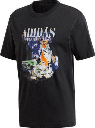 adidas Mens adidas originals TIGER Pattern Printing Round Neck Pullover Short Sleeve Black T-Shirt GD9325