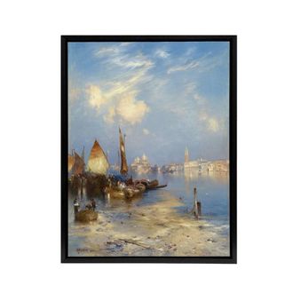 Artery8 Thomas Moran A View of Venice Grand Canal Framed Canvas Wall Art Print in Blue | Size: W24 x H32