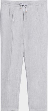 Brunello Cucinelli Mens Linen Chevron Drawstring Pants