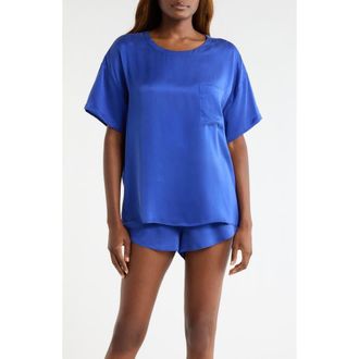 Lunya Washable Silk Tee Short Pajamas in Cobalt Dream at Nordstrom, Size X-Small