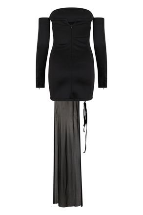 Blumarine Off-the-Shoulder with Long Sleeves Mini Dress - Black