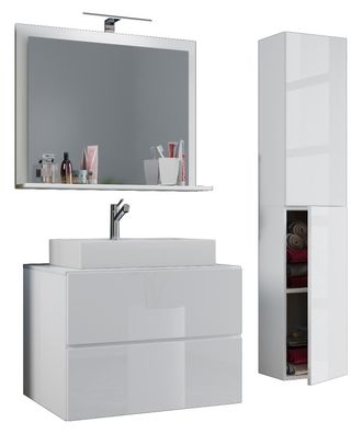 ebuy24 Ebuy24 - Vcm 4 Piezas Lavabo De Lavabo Lavabo Gabinete Inferior Ancho 80 Cm Muebles De Ba&ntilde;o Conjunto Con Cajones Espejo De Puertas Giratorias Lendas L