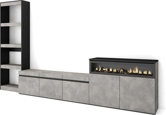 Skraut Home Skraut Home - Muebles De Sal&oacute;n Para Tv, Conjunto De Muebles Comedor, 310x186x35cm, Para Tv Hasta 65, Chimenea El&eacute;ctrica, Estilo Moderno, Roble Y Negro