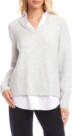 Karen Kane Mixed Media Layered Sweater in Light Heather Gray at Nordstrom, Size Medium P