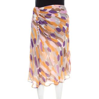 Escada Multicolor Brush Stroke Printed Silk Chiffon A Line Skirt