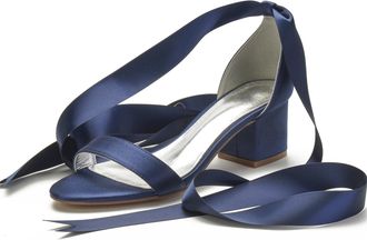 Miyoopark Comfortable Wedding Shoes for Women Block Low Heel Evening Sandals M535 Dark Blue UK 4.5