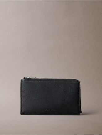 Calvin Klein Womens Foil Embossed Logo Zip Card Case - Black