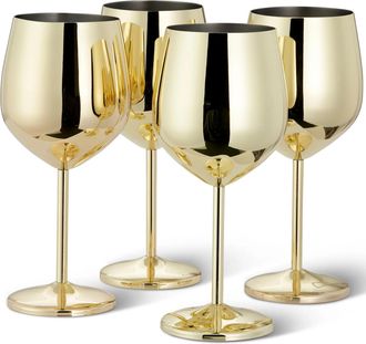 Oak & Steel 4-er Set bruchsichere Weingläser Steel Gold Glossy aus Edelstahl, 500 ml