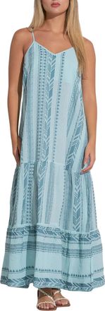 Elan Womens Tulum Tiered Spaghetti Strap Maxi Dress, Blue Two-tone Print, S